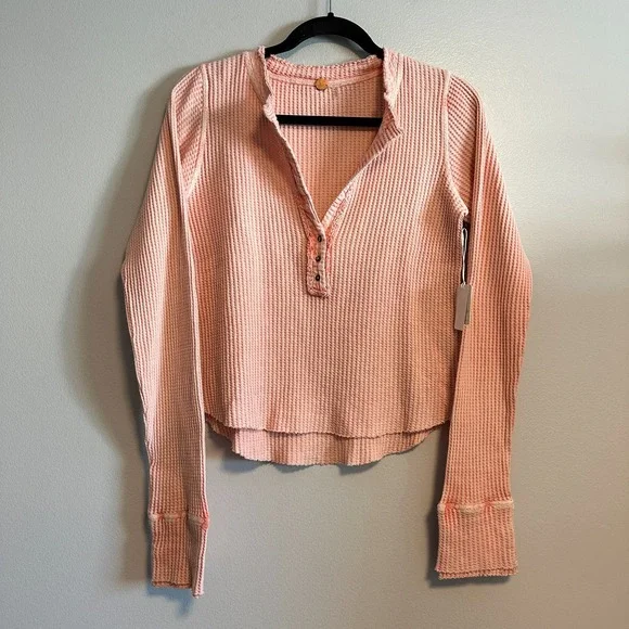 SOLD ❗️Free People Colt Waffle Knit Thermal Long Sleeve Raw Hem Top NWT Size M - Picture 5 of 12